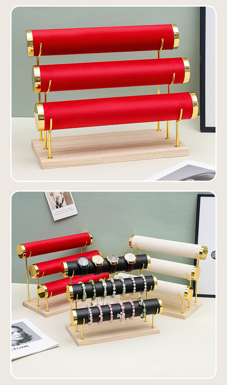 This is a three-layer metal frame specially designed for cross-lens display, featuring velvet, pu leather, and jewelry. It is suitable for storing watches, bracelets, bangles, and hand strings pic 11