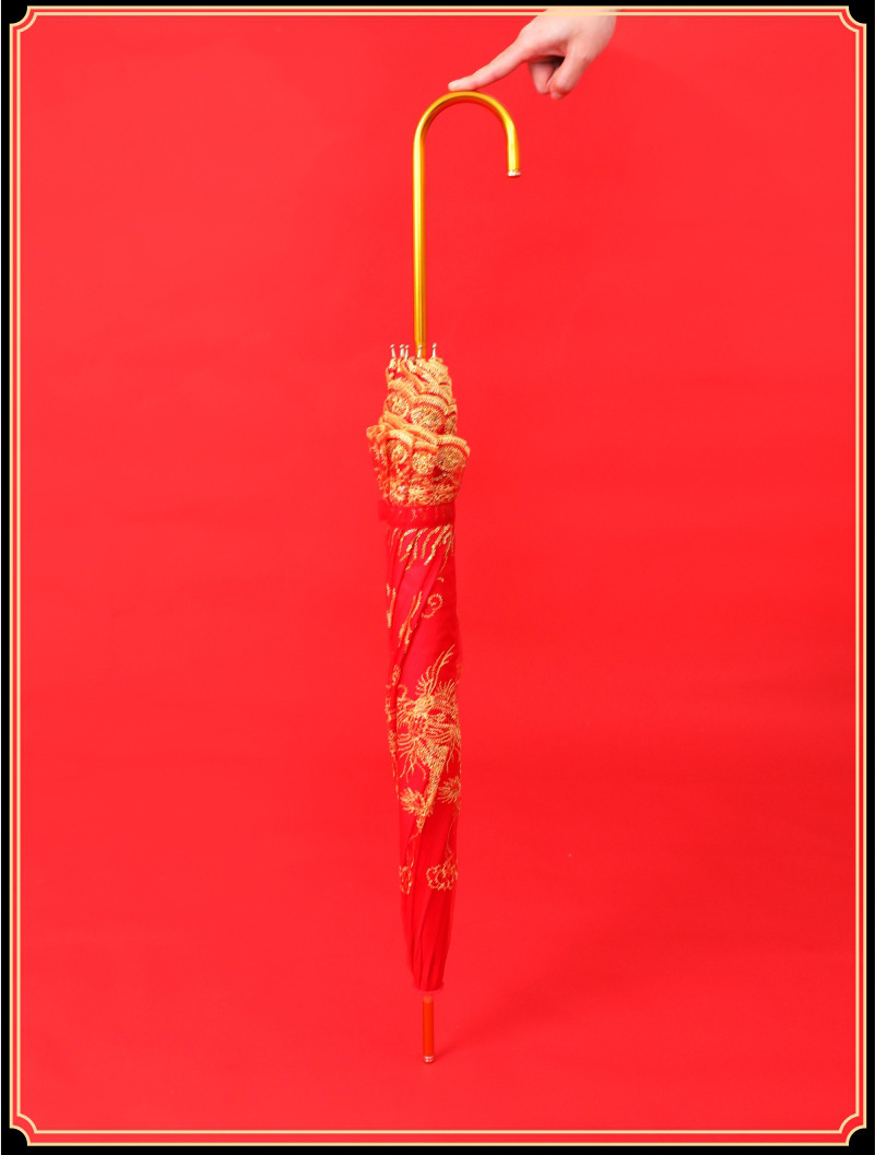 双层龙凤呈祥红伞结婚新娘出嫁出门新娘伞红色雨伞伞喜庆婚礼婚伞详情11