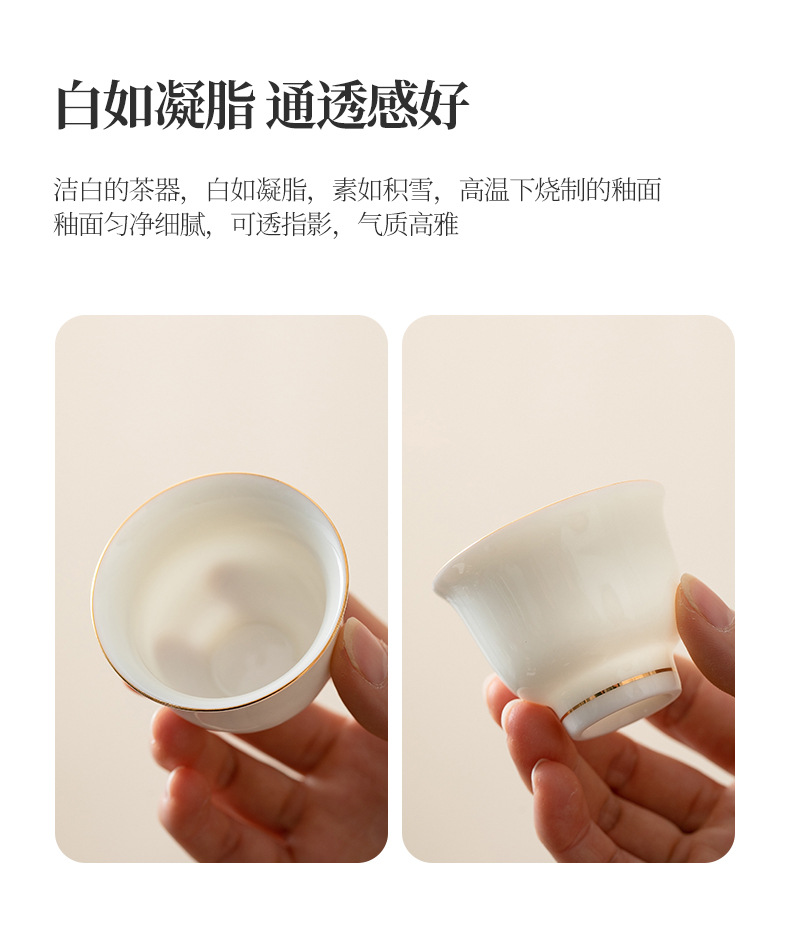德化羊脂玉白瓷茶杯纯白描金品茗杯闻香杯主人杯个人杯子小号家用详情6