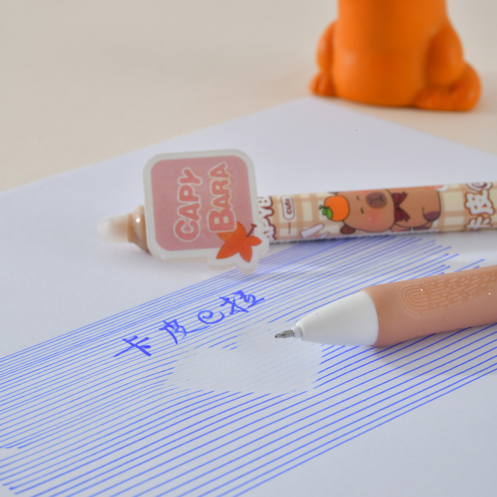 Chenxi Kapibala push-erasable gel Pen 4-piece box gift for students, Lenticule stationery blue gel pen pic 6