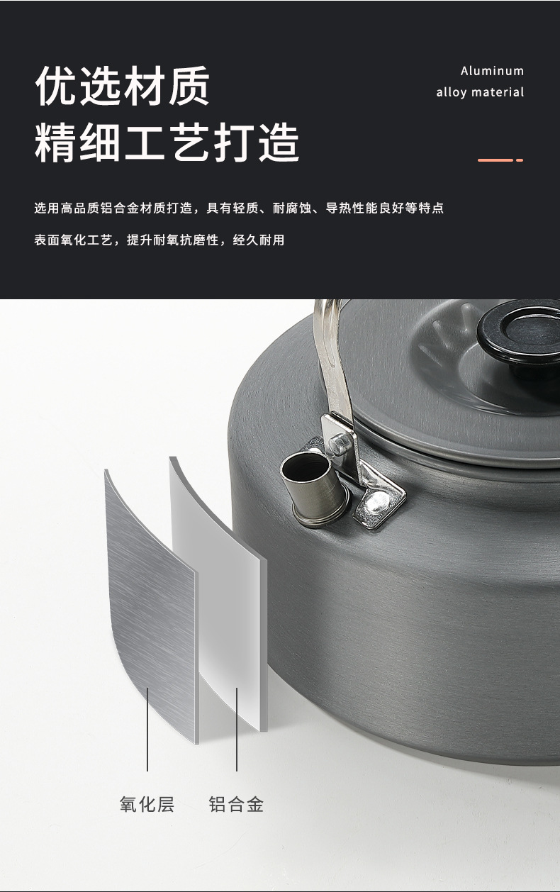 Koman aluminum alloy coffee pot 0.8L, 1L, 1.5L portable camping teapot, outdoor boiling kettle, lightweight pic 5