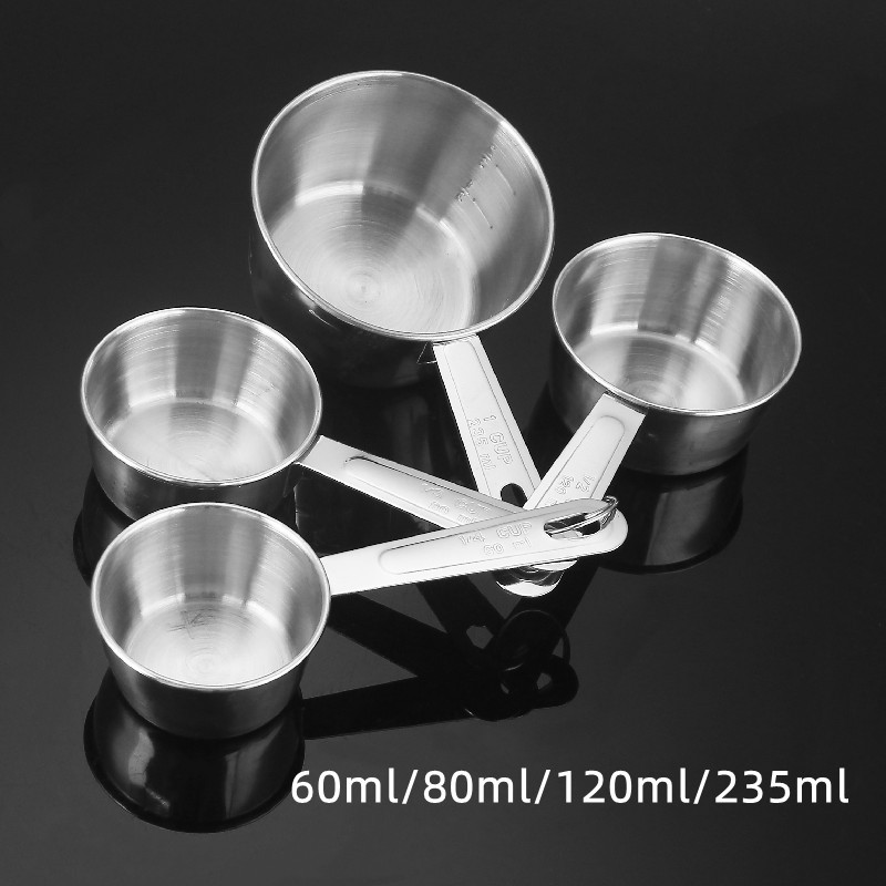 A set of 4 stainless steel measuring cups with scales, dessert coffee milk powder measuring spoons, baking utensils, 60ml-235ml pic 11
