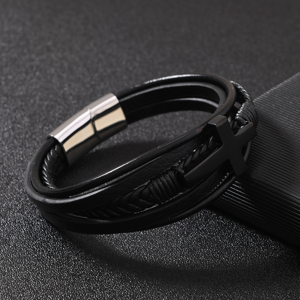 速卖通希音爆款男士手环 多层编织皮革手链时尚个性磁吸扣手链详情9