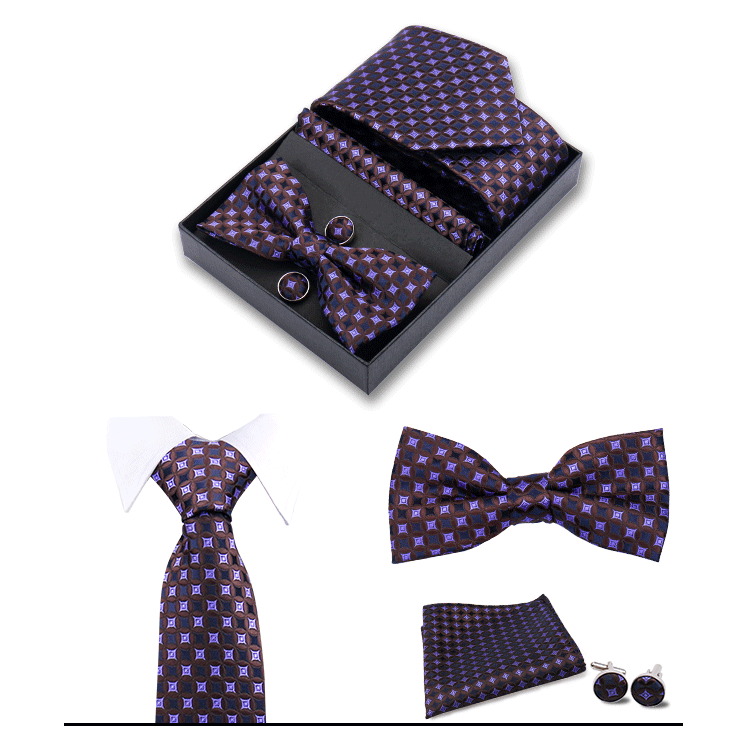 男士商务8cm领带领结口袋巾5件套礼盒装婚礼宴会条纹黑色手打领带详情46