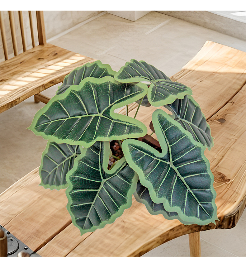 Artificial green plants, such as the lucky taro, are used for restaurant partition decoration, outdoor garden, grassland landscaping, and PVC plastic figures pic 5