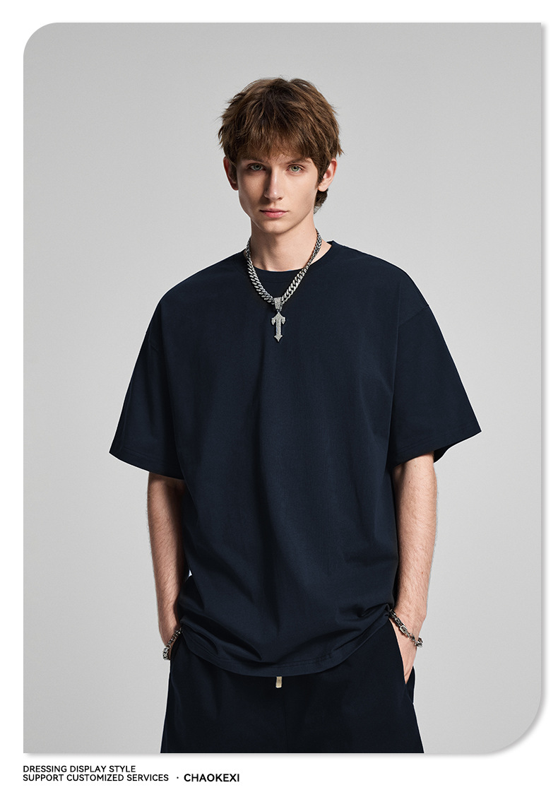 CKX2026夏季美式275g高品质潮牌纯棉t落肩纯色男潮青少年短袖T恤详情35