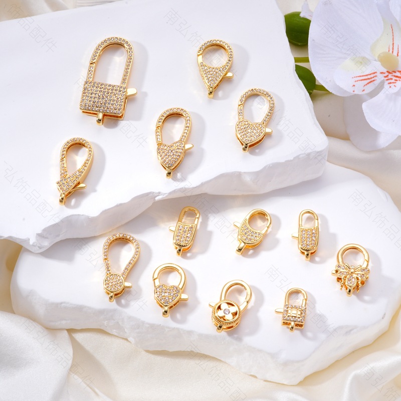 Pearl necklace clasp rose shell blade pin clasp connection end clasp sweater chain diy jewelry accessory pearl necklace clasp head full inlay zircon heavy industry lobster clasp spring clasp handmade end clasp sweater chain pic 1