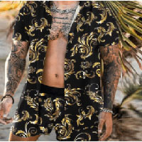 2023 Summer Independent Station Amazon European and American foreign Trade New Printed casual Loose two-piece beach suit for men pic 8