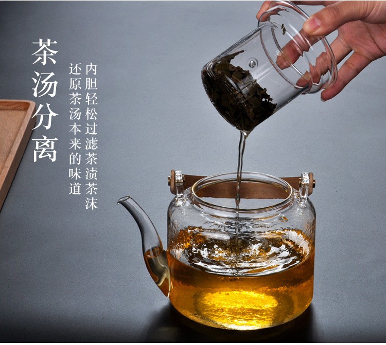 高硼硅玻璃日式锤纹茶壶明火竹把提梁壶煮茶壶泡茶壶家用茶具套装详情7