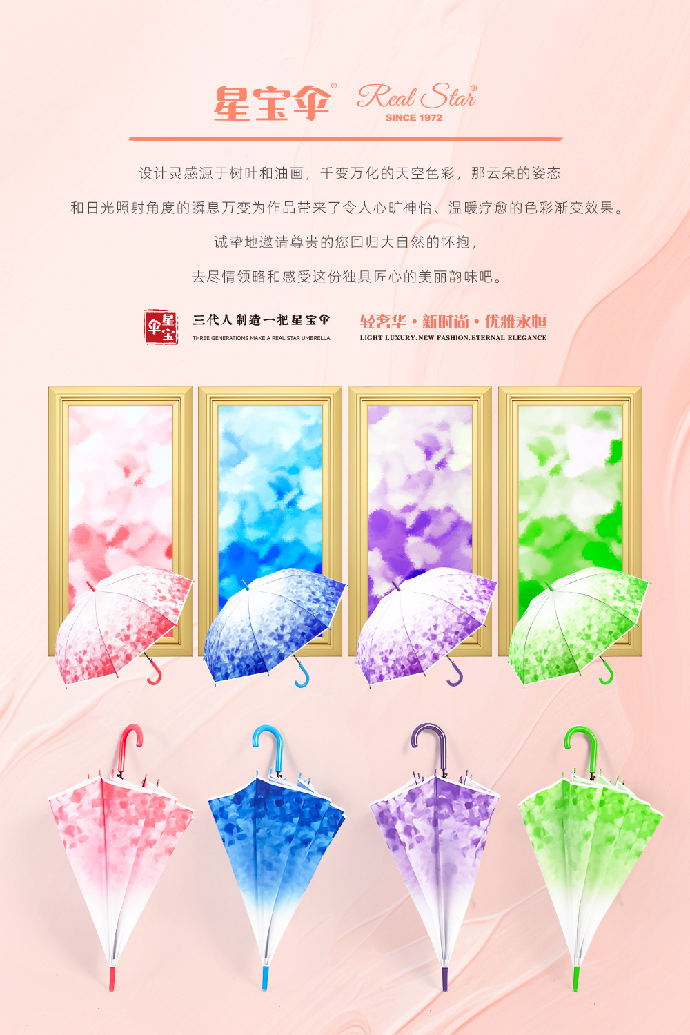 日式长柄塑料伞23寸8骨雨伞EVA彩色印刷渐变伞外贸便宜花伞详情3
