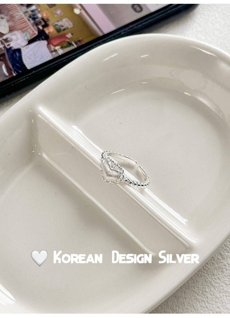 S925纯银拉丝爱心镂空戒指叠戴指环女韩版ins风小众设计款戒指详情8