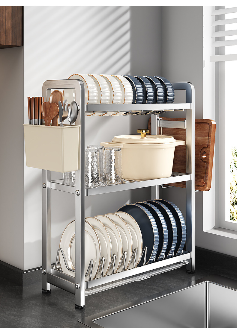 New kitchen bowl and plate draining rack, new bowl and plate storage rack, cutting board and knife rack, kitchen storage rack, countertop multi-functional storage pic 18