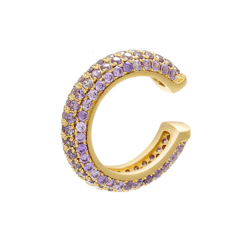 Beaded buckle jewelry, micro-inlaid color diamond ear bone clip, color zirconium simple style ear clip earrings, copper 18K gold-plated VE131 pic 17