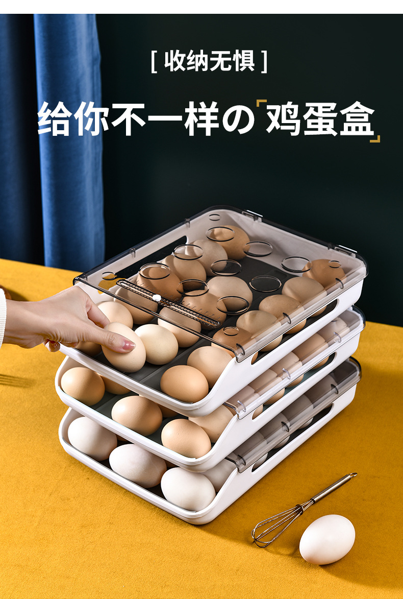 冰箱鸡蛋收纳盒厨房冰箱家用保鲜收纳盒塑料可叠加鸡蛋盒多层托盘详情15
