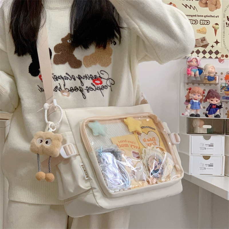 学院风痛包日系ins透明书包大容量简约单肩斜挎包时尚少女邮差包详情13