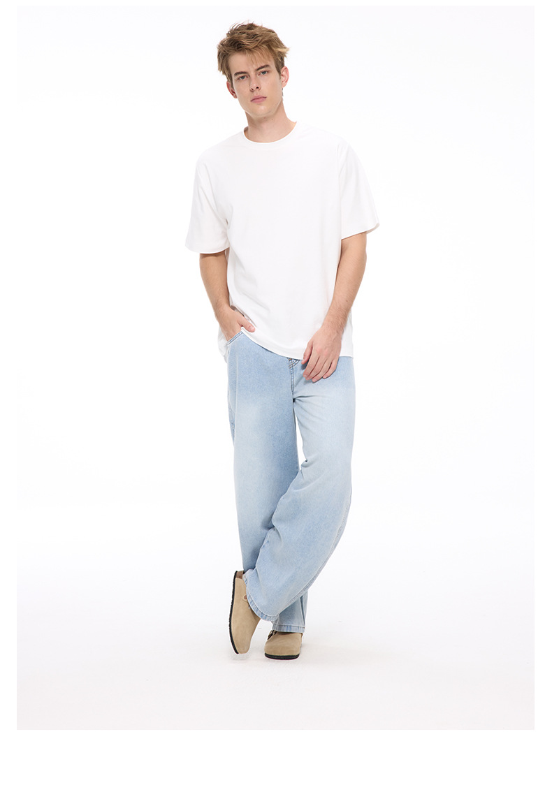 UNF 冰蓝水洗牛仔裤直筒休闲宽松显瘦阔腿弯刀裤浅蓝原牛男女新款详情13