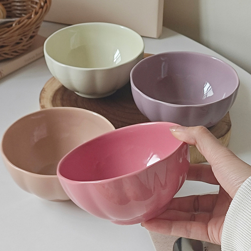 This bowl features a high-quality appearance, glazed rice bowl, underglaze color, high-end tableware, creative ins style, home and restaurant wholesale dessert bowl pic 4