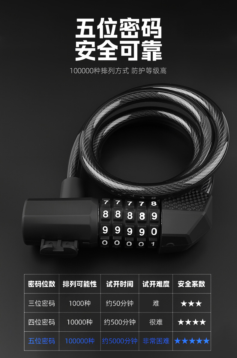BG-6235 - битный ключ с двумя кодами замка для велосипедов, с двумя отмычками для блокировки, с двумя дорожными горными велосипедами с портативным канатным замком pic 6