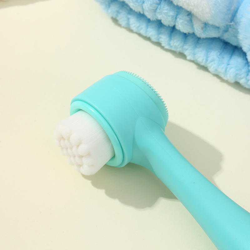 双面洁面刷手动脸部清洁刷去毛孔黑头神器洁面刷珊瑚绒蝴蝶结发带详情5