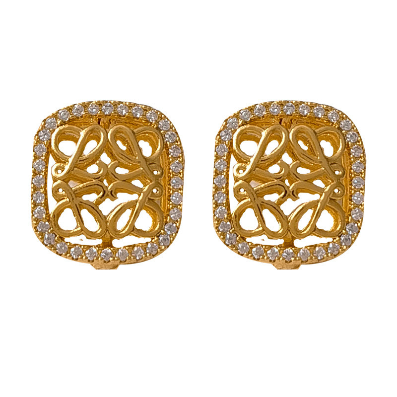 Copper-plated real gold, retro and niche, hollowed-out design ear buckles, elegant and high-end, court style earrings, zircon earrings 2302 pic 11