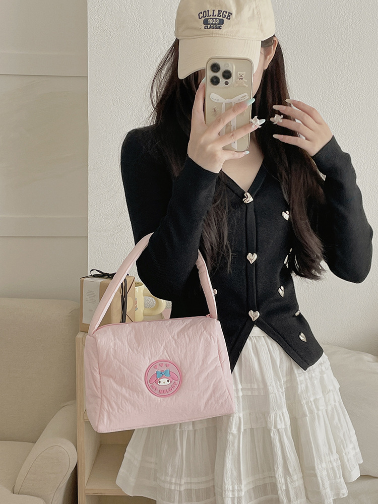 Officially authorized Sanlio cosmetic bag, Japanese and Korean fresh down fabric with cotton, hand-held small bag for girls, Kuromi pic 1