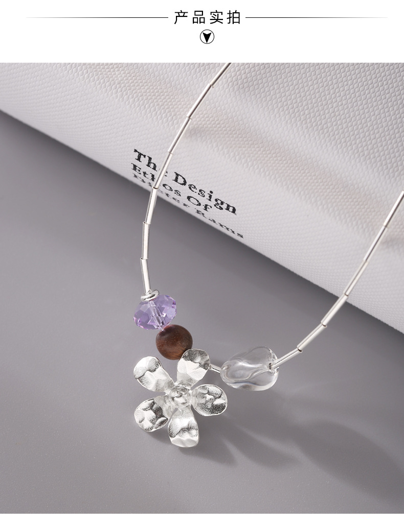 925 sterling silver irregular crystal flower sandalwood necklace for women, simple, light luxury, fashionable and individual collarbone chain N0992 pic 11