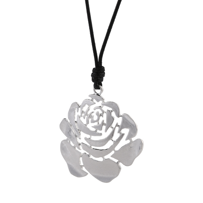 跨境新款女士吊坠玫瑰花新中式长款高级感毛衣链项链时尚金属配饰详情6