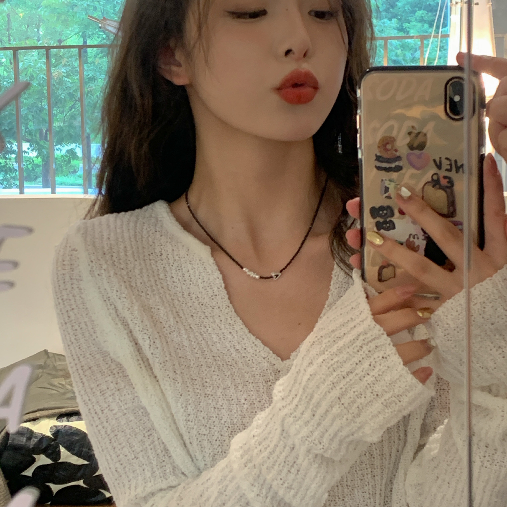 925纯银不规则黑色晶石项链女简约手工穿制爱心滴油锁骨链N1038详情4