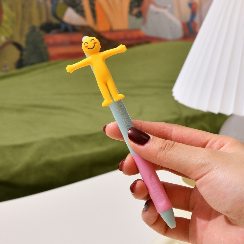 晨兮新款软胶黄色拉扯小人创意解压中性笔开学文具批发减压玩具详情7