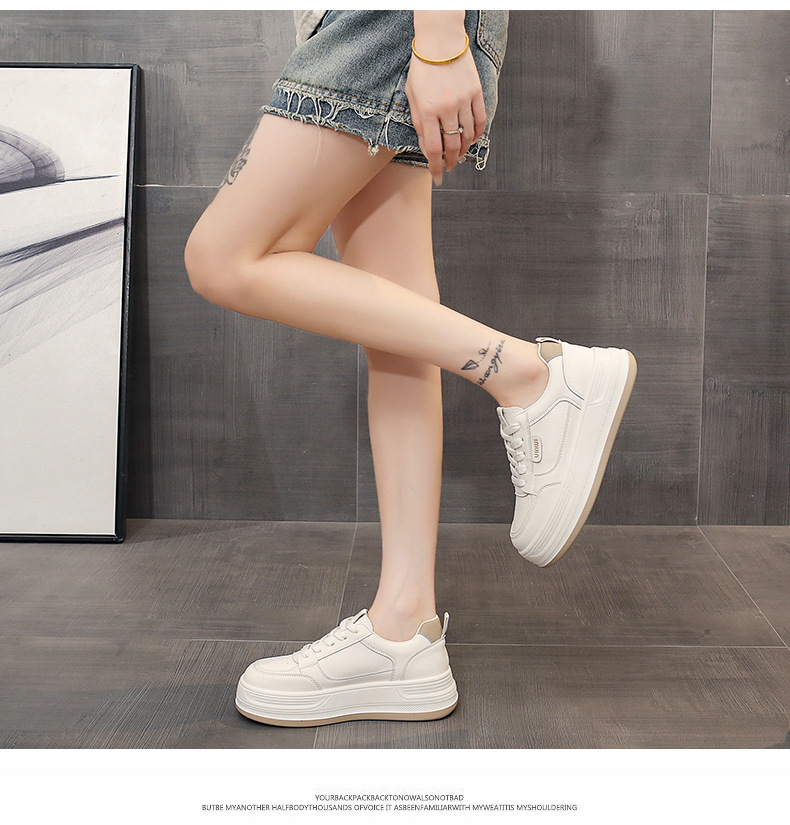 Top layer cowhide thick-soled white sneakers for women, 2025 new autumn shoes, versatile casual sports single shoes for women pic 11