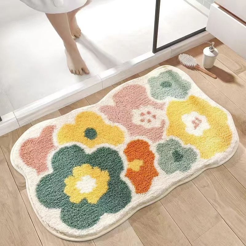Foreign trade bathroom floor mat, bathroom door imitation cashmere water-absorbing anti-slip floor mat, household plush soft cross-border carpet pic 2