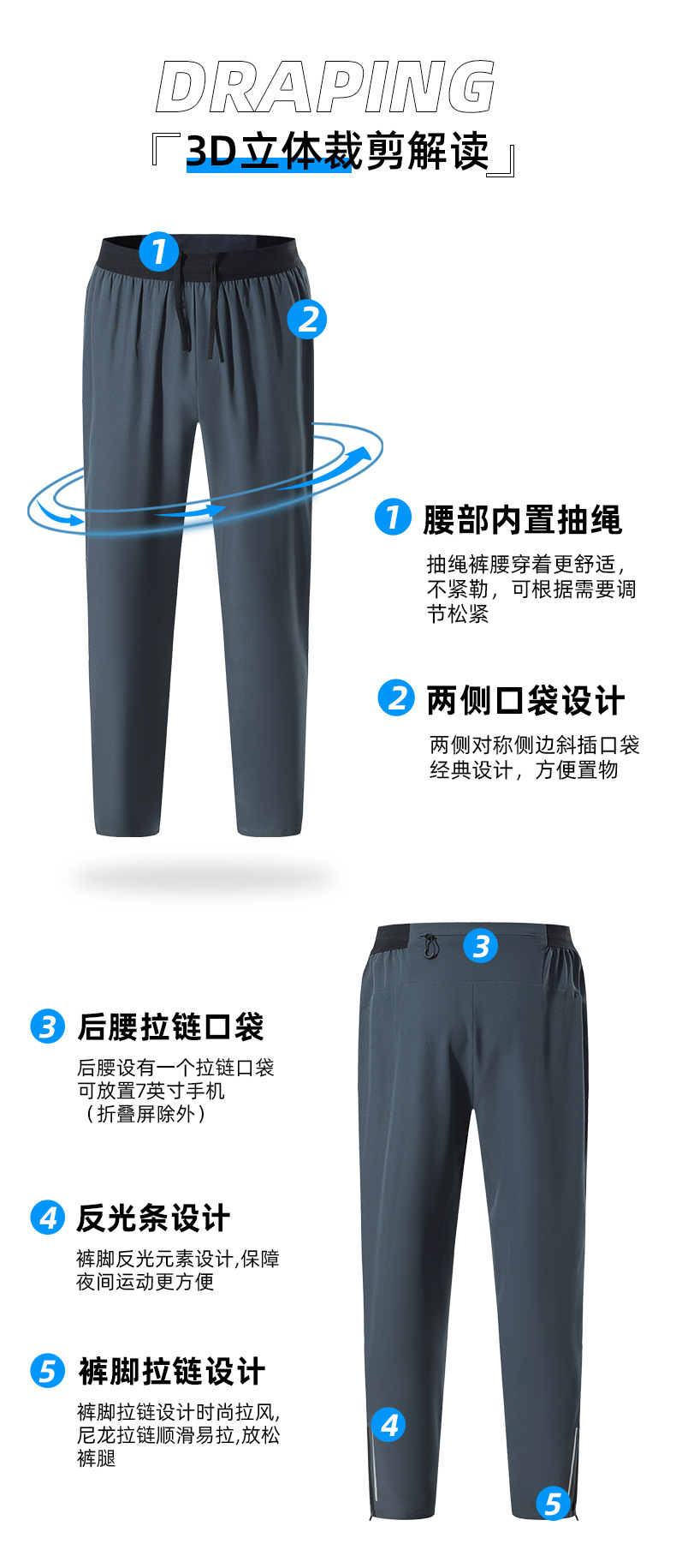 运动长裤男士美式宽松速干透气春季束脚健身跑步训练篮球休闲裤子详情8