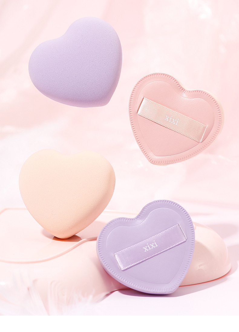xixi Sweetheart Cotton Candy Powder Puff Beauty Egg Super Soft not easy to eat powder Dry and Wet dual-purpose heart cushion Powder puff tool pic 16