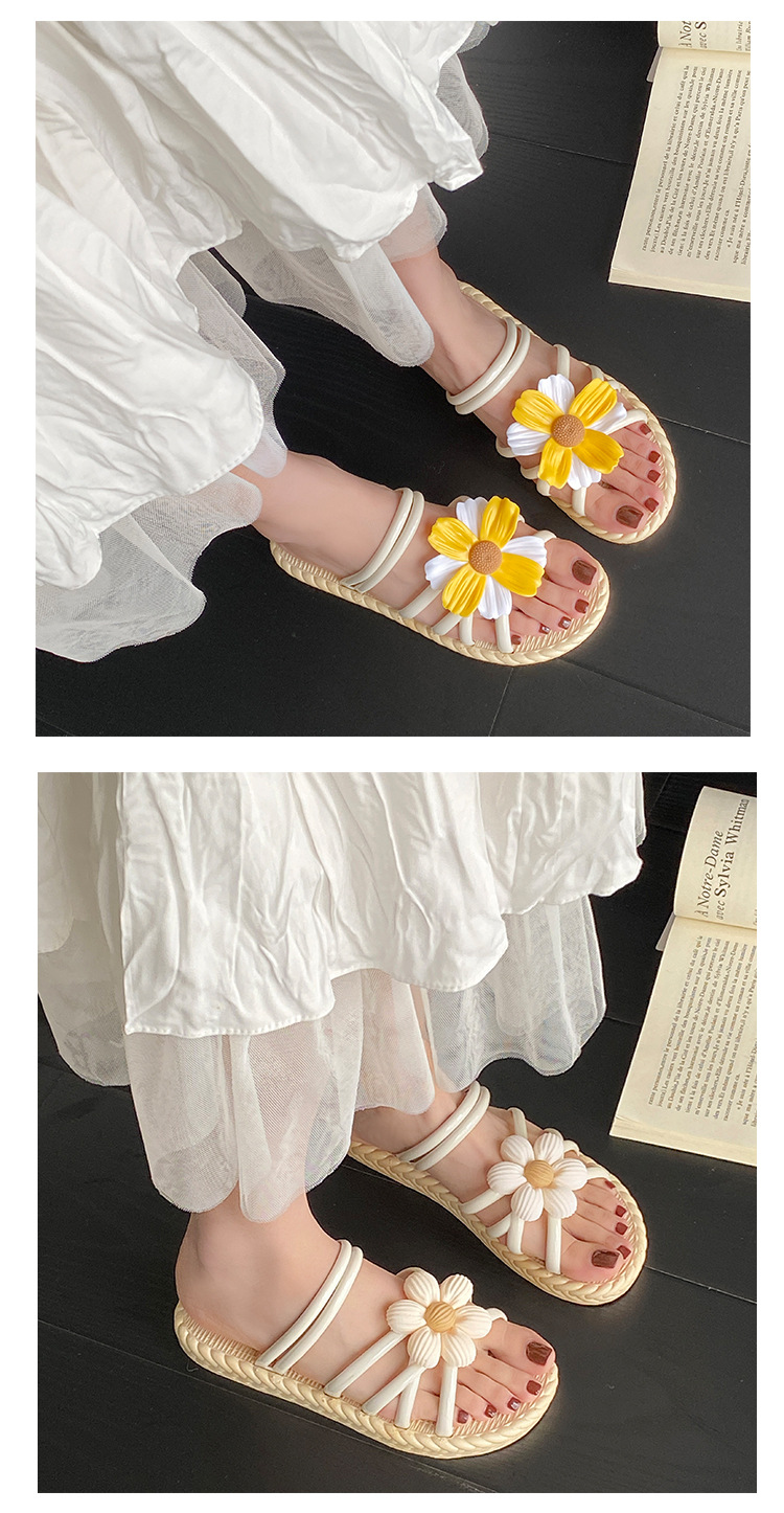 新款时尚花朵女鞋夏季草编拖鞋民族风罗马鞋沙滩一字拖两穿鞋凉鞋详情9