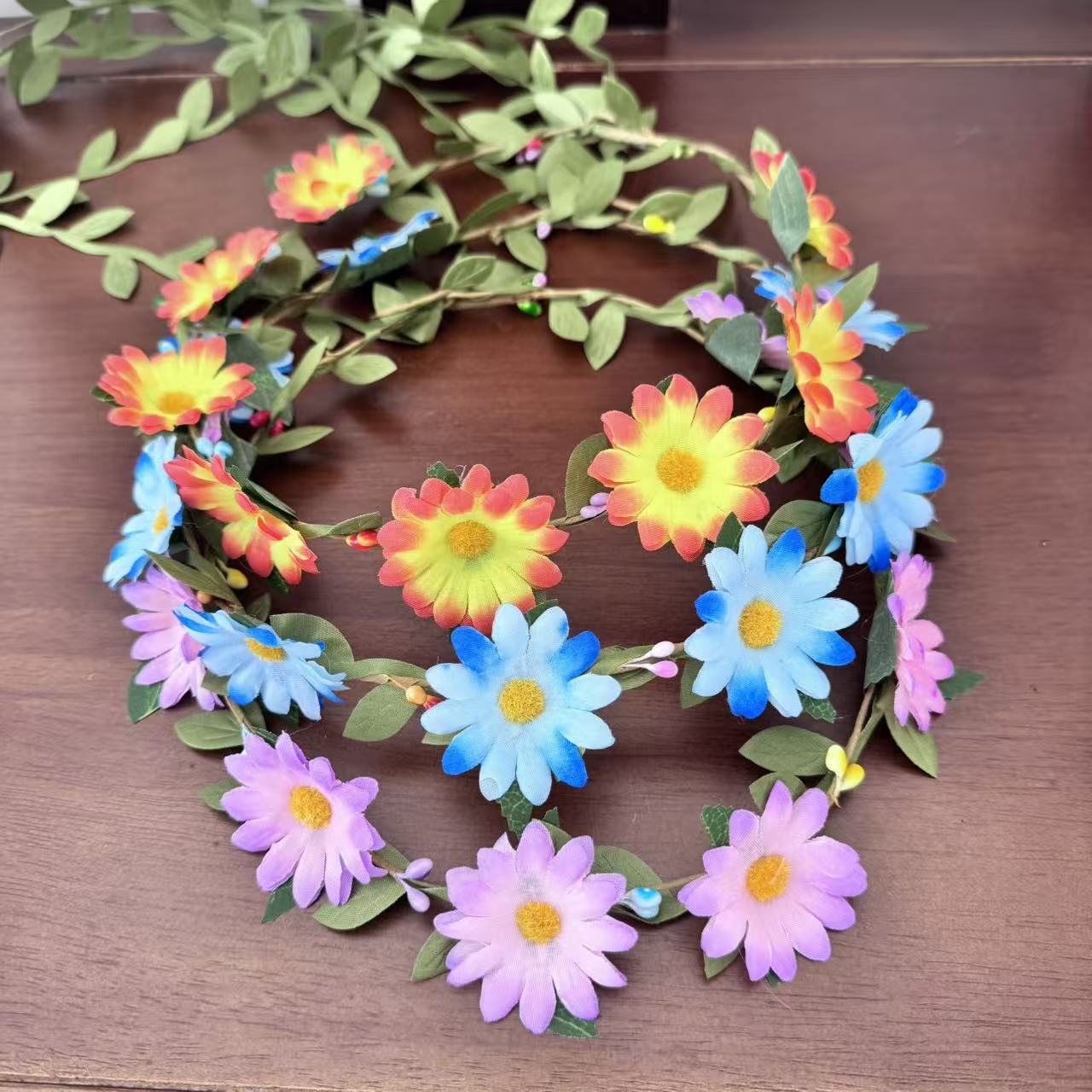 彩色花朵花环鲜花插花泥花叶皱纹纸褶皱纸鲜花包装花桶花盒详情1