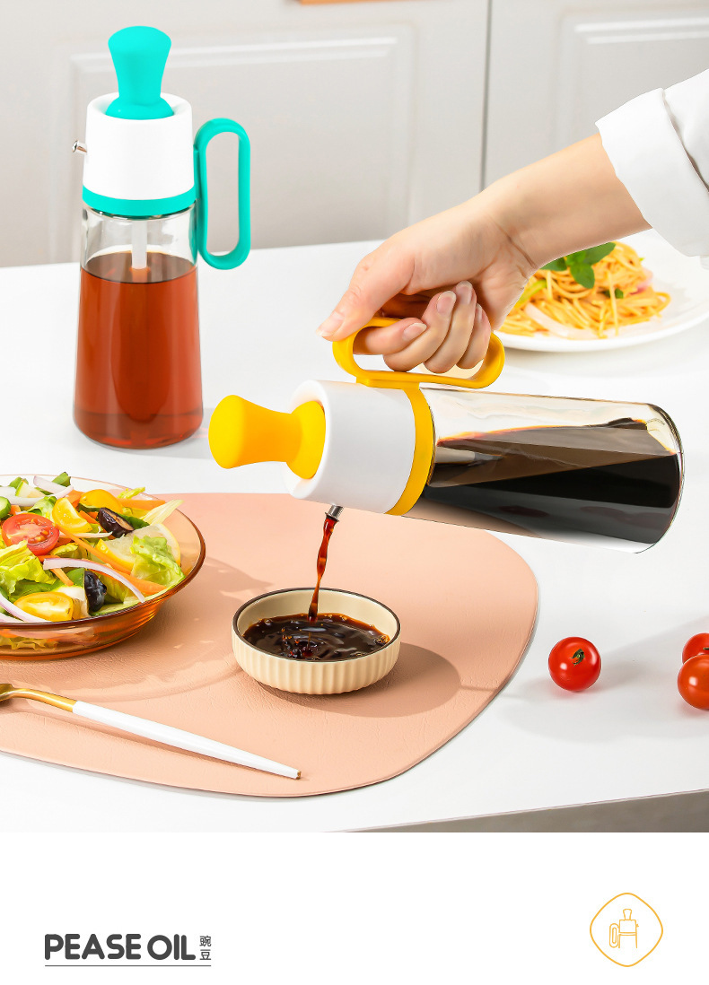 Transparent glass oil pot, pea brush, integrated oil control bottle, soy sauce and vinegar seasoning bottle, silicone brush head, steak barbecue brush pic 5