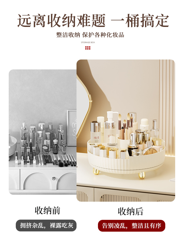 Wholesale cosmetics storage boxes, large-capacity, rotatable desktop for home use, plastic shelves for skin care products, eye shadow and lipstick pic 4