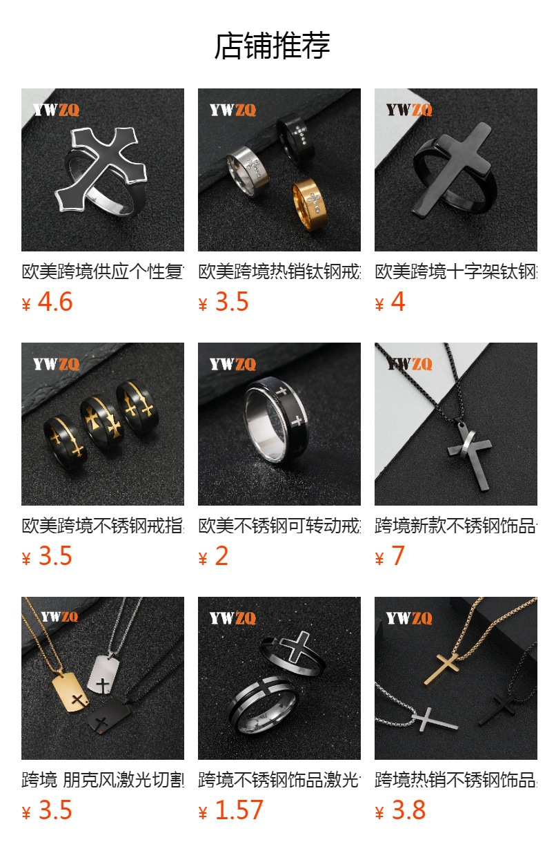 跨境不锈钢饰品 夸张朋克风切割镂空腐蚀抹黑油十字架钛钢戒指 厂详情2