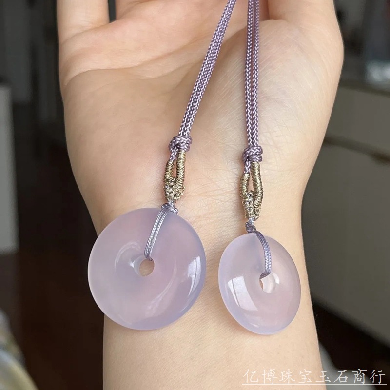 冰种淡紫色玉髓平安扣25平安扣吊坠玉坠白飘淡紫玛瑙玉石直播货源详情6