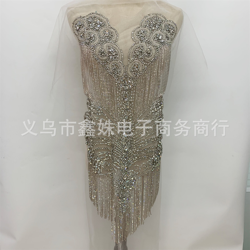 Fringed high-end light luxury wedding dresses and evening gowns, hand-beaded glass decals, DIY clothing accessories pic 10