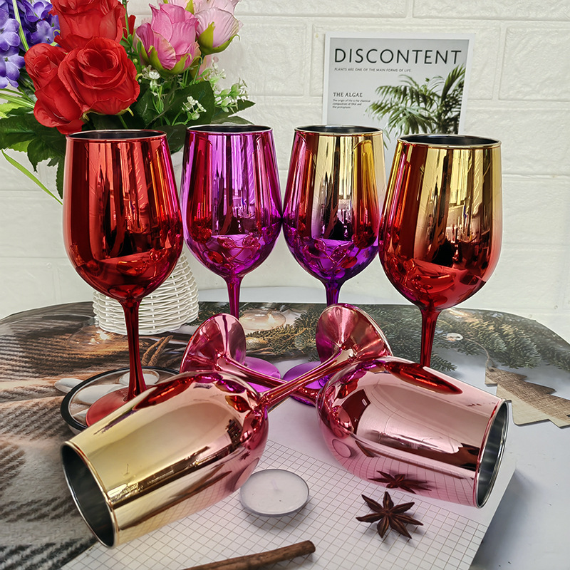 创意红酒杯6135电镀工艺品350ml 无铅纳钙玻璃鸡尾酒杯高脚电镀杯详情12