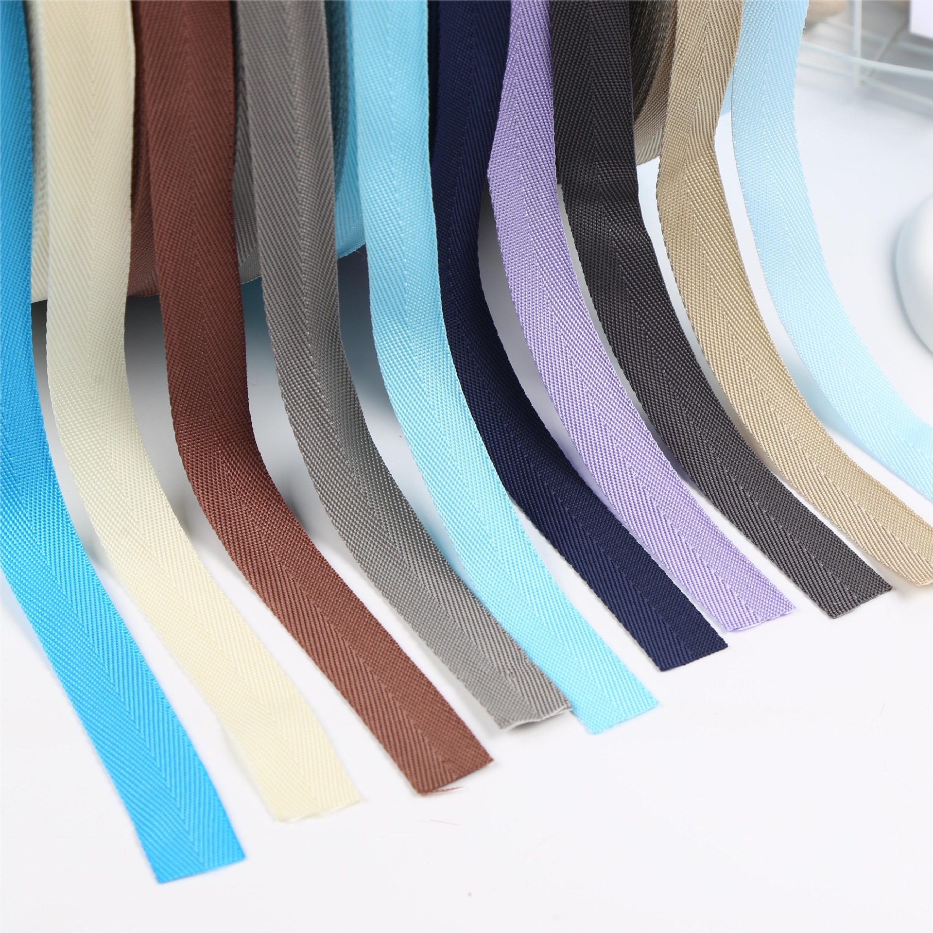 Factory direct sales, webbing factory, in stock, bag webbing, herringbone, V-pattern, edge wrapping, polypropylene PP single character, double character pic 5