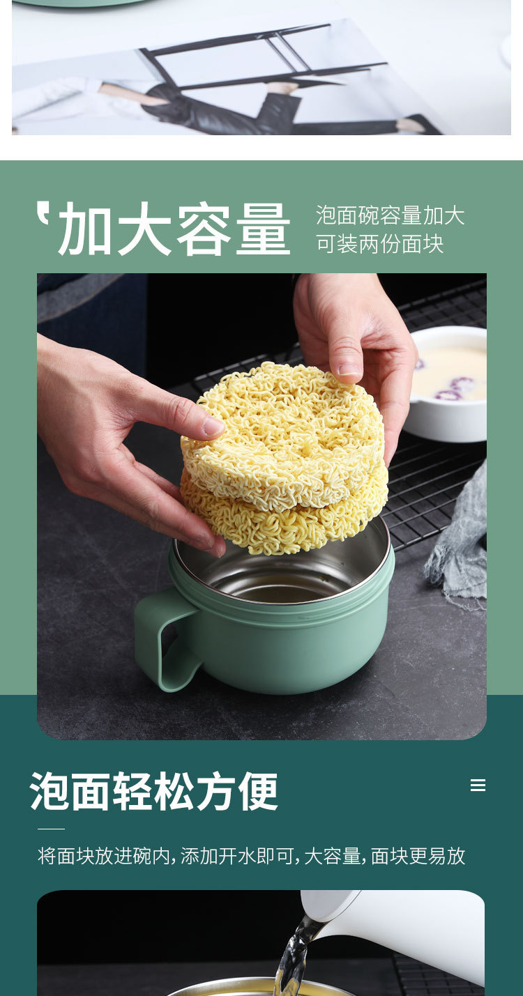 创意304不锈钢泡面碗 上班族便携式圆形保温饭盒 带勺不锈钢餐具详情3