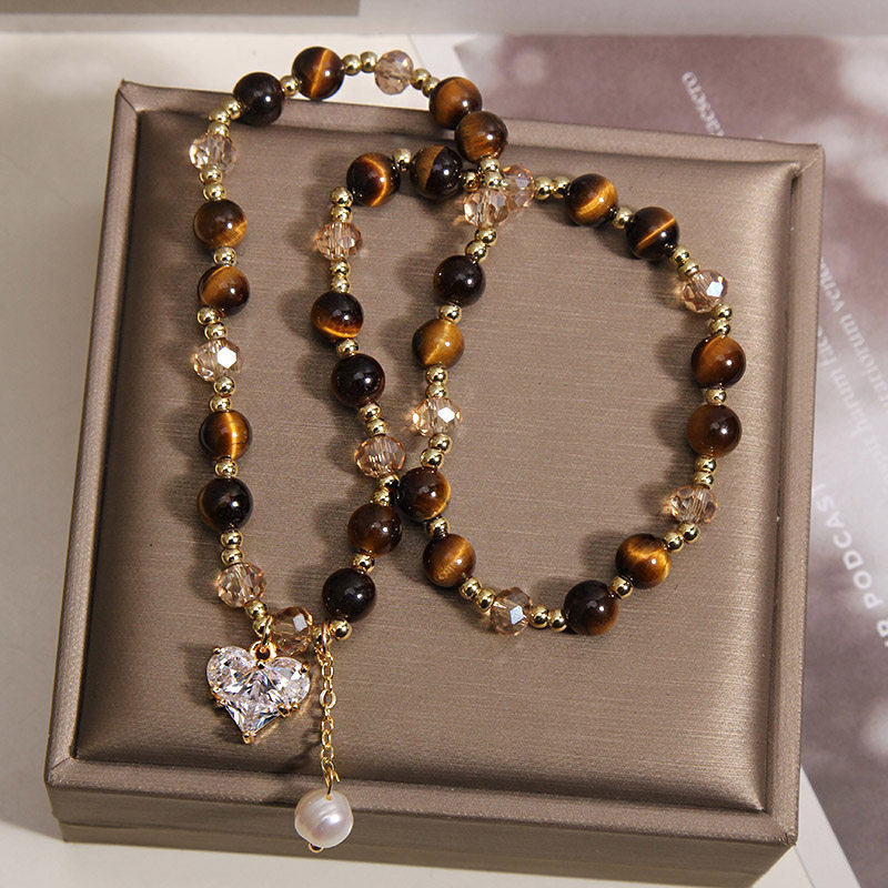 Natural tiger's eye multi-layer bracelet, light luxury, niche and high-end feel, heart-shaped pendant, exquisite bracelet, wealth attraction jewelry pic 7