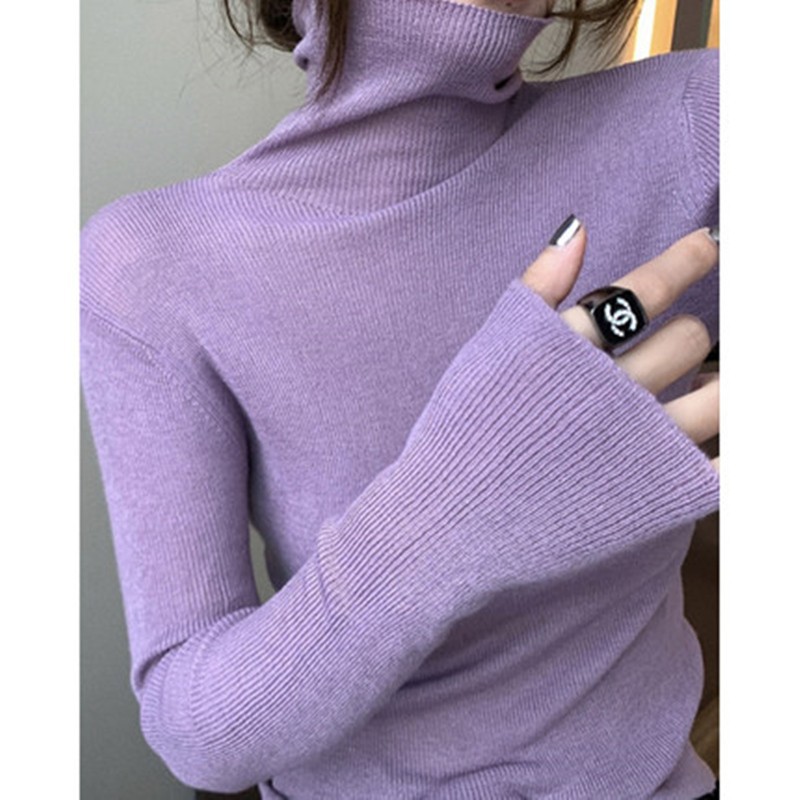 This sweet potato purple high-neck tight wool knitted sweater is a stylish bestseller for women in autumn and winter. It can be paired with a turtleneck sweater as a base layer pic 4