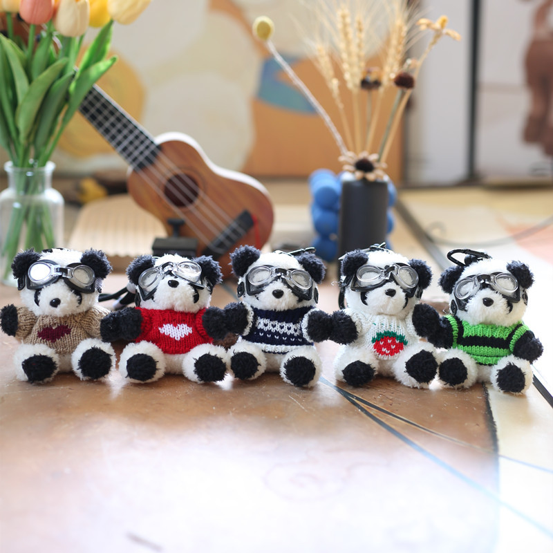 网红可爱萌毛衣小熊猫挂件毛绒玩具公仔大熊猫包包挂饰钥匙扣娃娃详情1