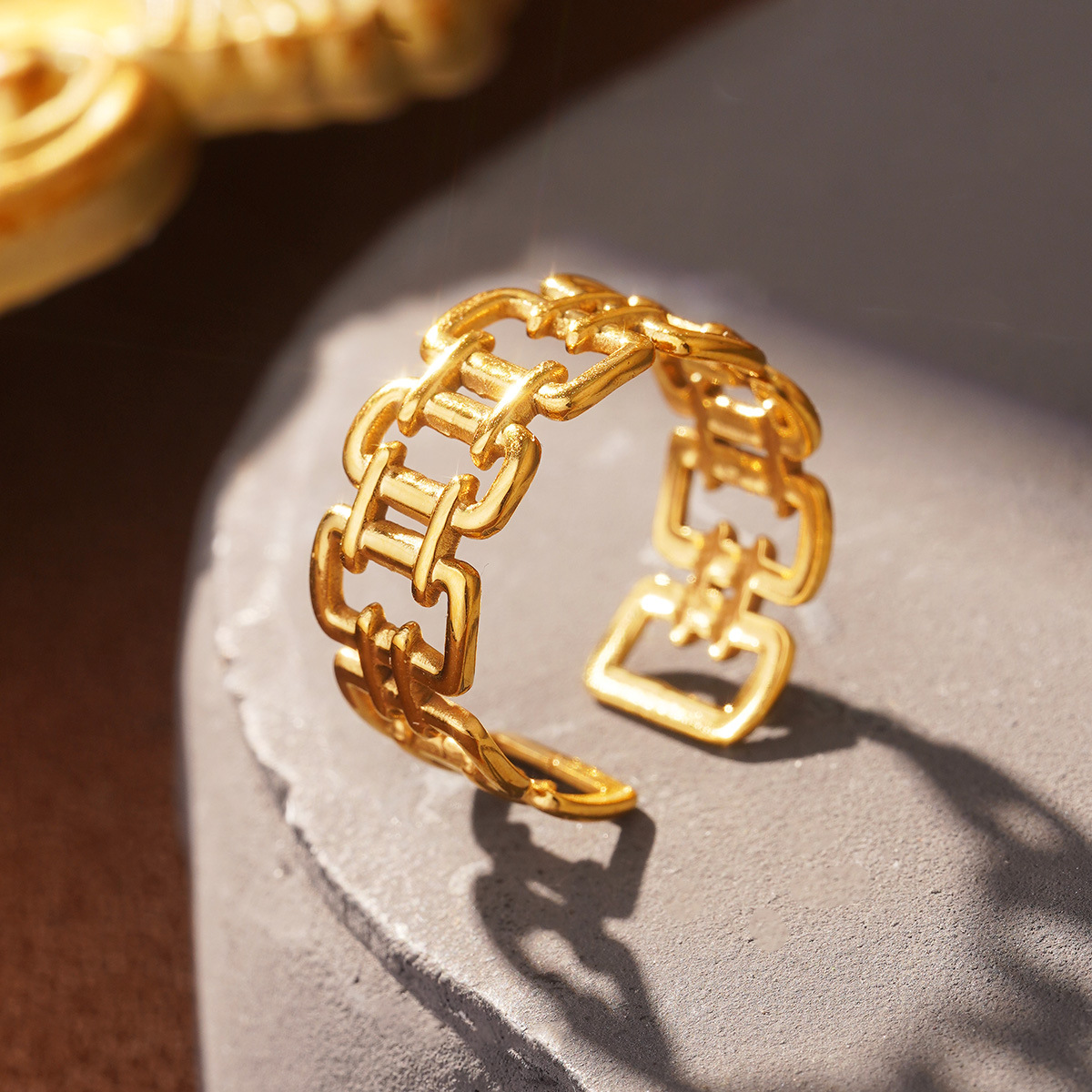 Retro European and American geometric stainless steel ring, non-fading shell geometric shape, fashionable and simple titanium steel index finger ring pic 32