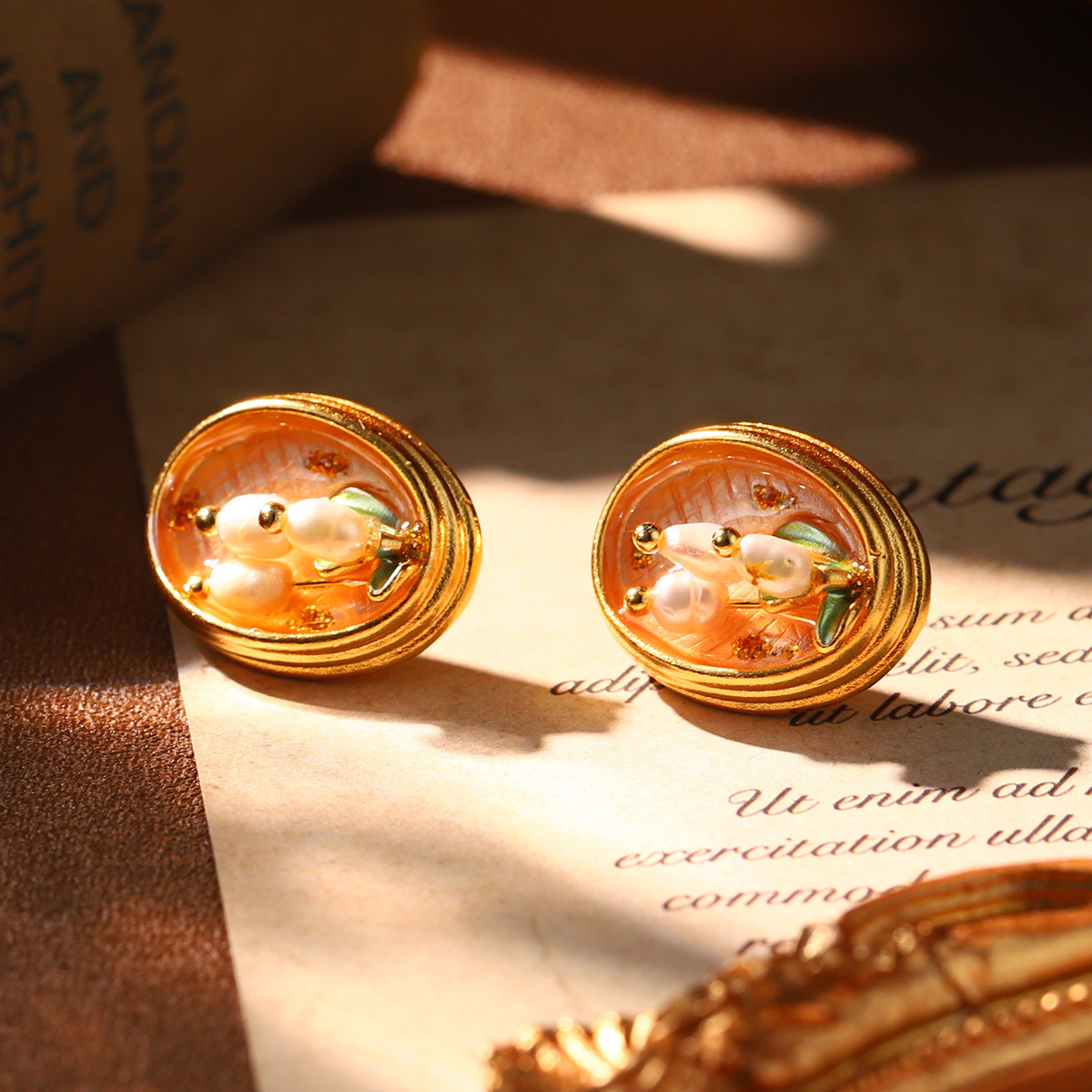 莫奈油画耳环天然珍珠珐琅耳饰法式宫廷风高级感耳夹批发小众饰品详情37