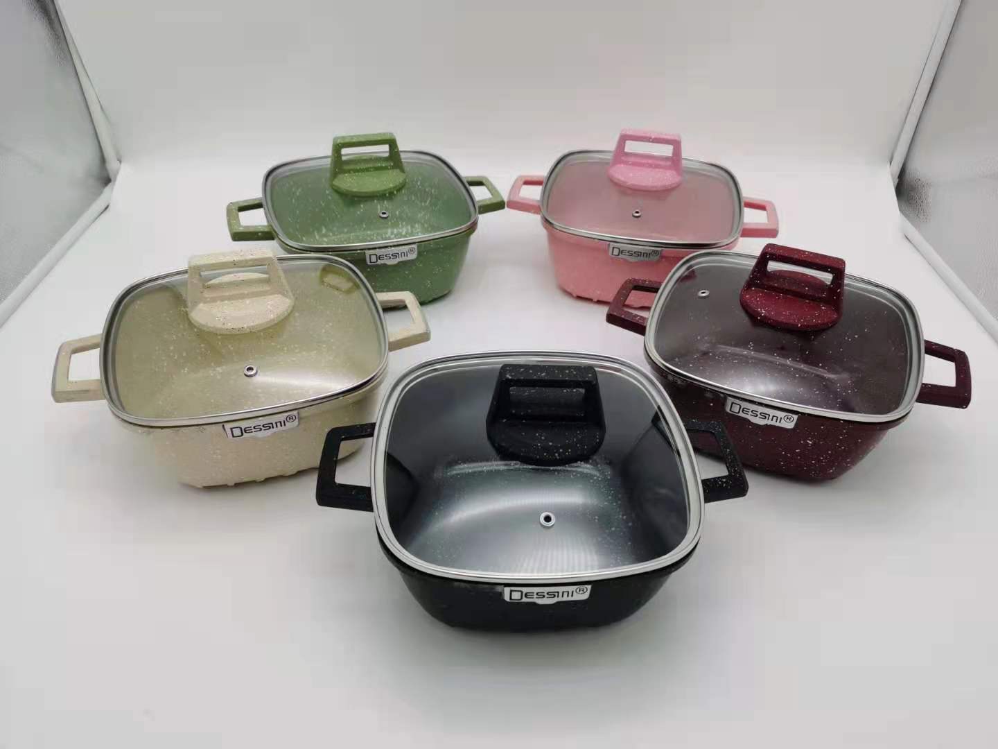 dessini25件套不粘锅方形条纹压铸铝锅麦饭石锅厨房组合锅具套装详情11