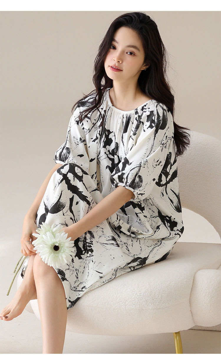 厂家新款春夏莫代尔棉亲肤睡裙女双口袋可外穿家居服7A级抑菌面料详情17
